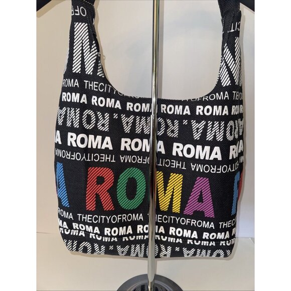 Robin Ruth City Bag Roma Rome Canvas Hobo Tote Bag Black Rainbow 16”x11”x9” - Picture 3 of 8